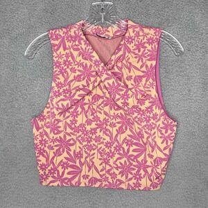 Zara Top Womens Large Pink Tan Jacquard Floral Sleeveless Cropped Tank Stretch